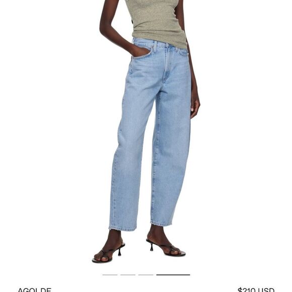 Balloon Barrel Jean Light wash Rigid Denim High Rise Oversized Blue Size 26 4 - Picture 1 of 8